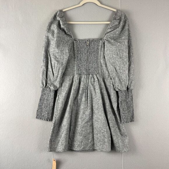 Reformation Gambino Harper Mini Dress Womens 6 Gray Puff Sleeve Smocked NWT - Picture 10 of 16